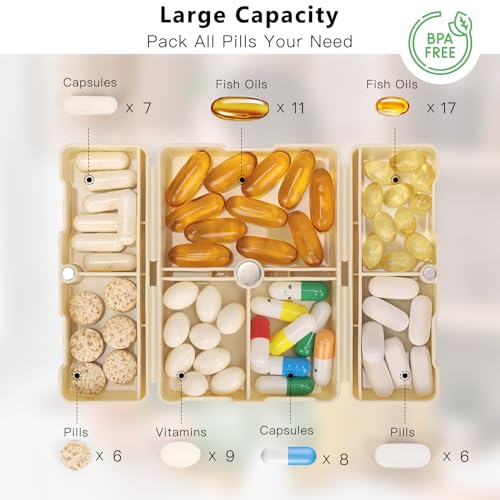 FYY Daily Pill Organizer, 7 Compartments Portable Pill Case Travel Pill Organizer,[Folding Design] Pill Box for Purse Pocket to Hold Vitamins,Cod Liver Oil,Supplements and Medication-White - Image 2