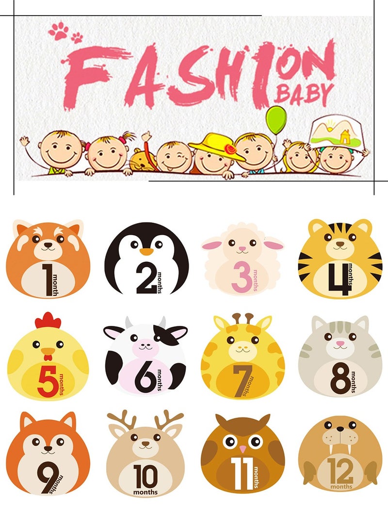 XIYU ملصقات milestones الشهرية لحديثي الولادة 12 قطعة بنمط حيوانات كرتونية ل props صور الأطفال - Image 4
