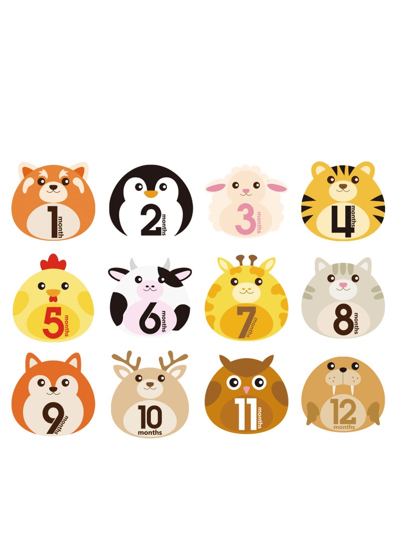 XIYU ملصقات milestones الشهرية لحديثي الولادة 12 قطعة بنمط حيوانات كرتونية ل props صور الأطفال - Image 3