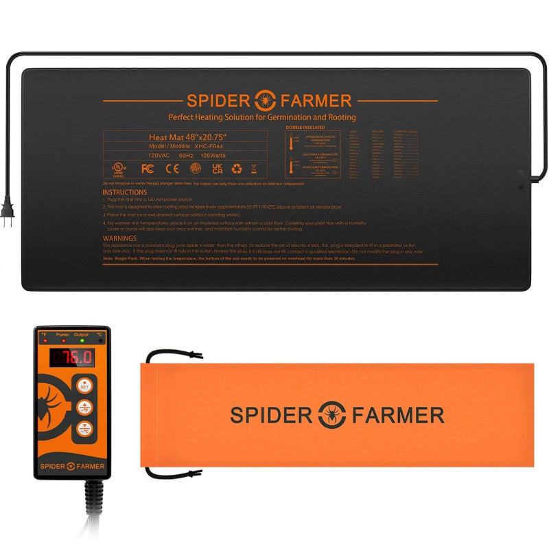 Spider Farmer Seedling Heat Mat 48X2075 and Digital Thermostat Controller Set Waterproof Durable for Indoor Gardening MET UL Certified