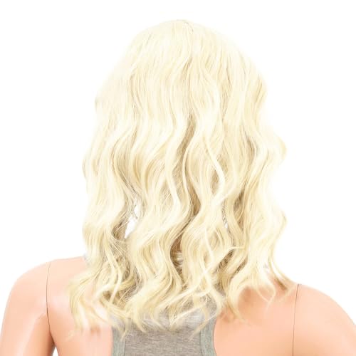 SWACC 15 Inch Short Curly Wavy Hair Wig Medium Length Synthetic Colorful Cosplay Daily Party Wig for Women with Wig Cap Blonde Mixed - Image 3