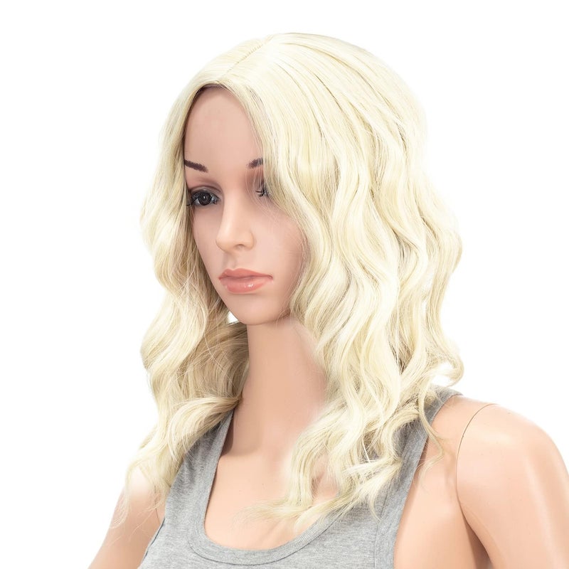 SWACC 15 Inch Short Curly Wavy Hair Wig Medium Length Synthetic Colorful Cosplay Daily Party Wig for Women with Wig Cap Blonde Mixed - Image 2