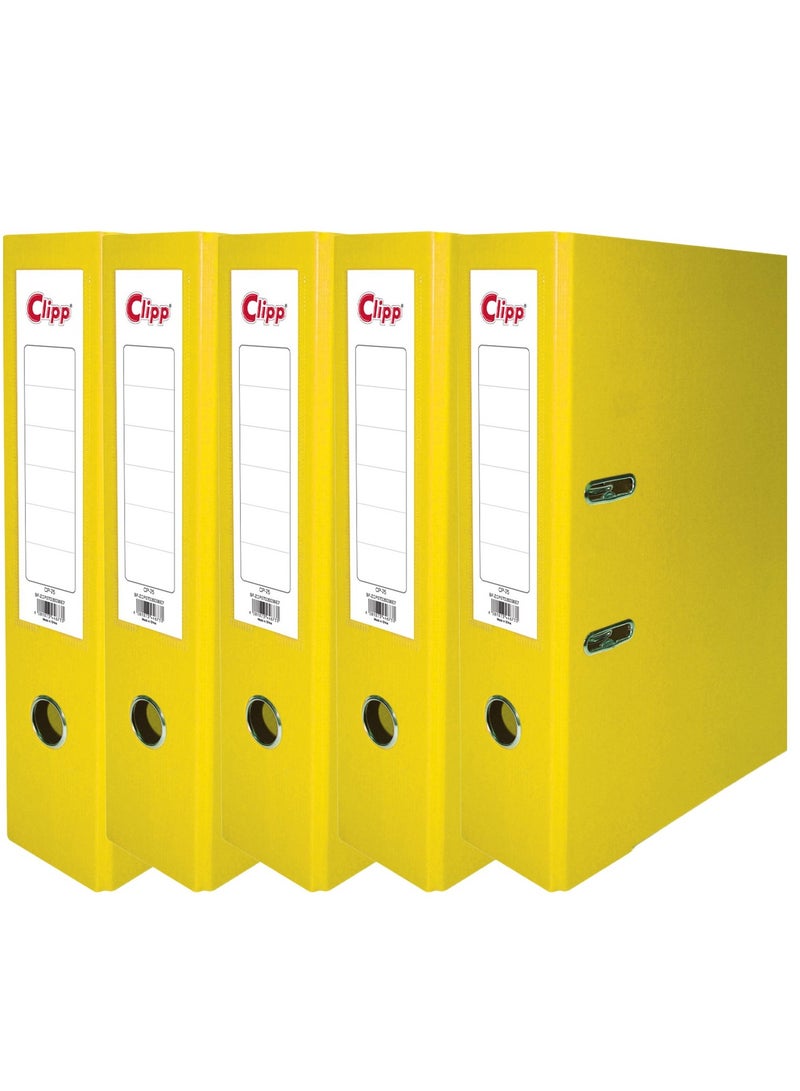 CLIPP 5-Piece Lever Arch Box File 75mm Spine Yellow - Image 1