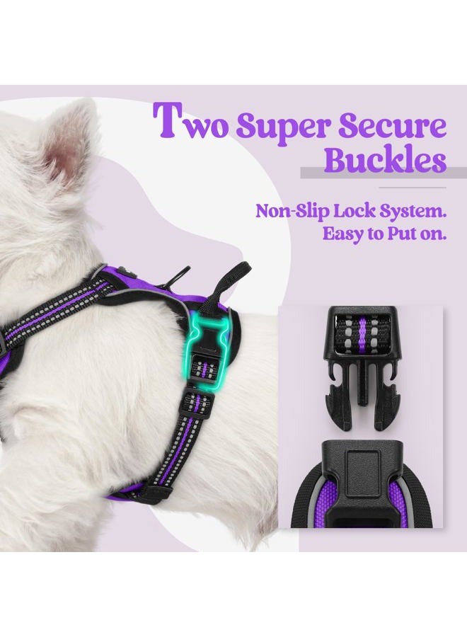 Rabbitgoo Dog Harness No Pull with 2 Leash Clips, Adjustable Soft Padded, Reflective Oxford No Choke Pet Vest with Easy Control Handle for Puppy, Purple,XS - Image 4