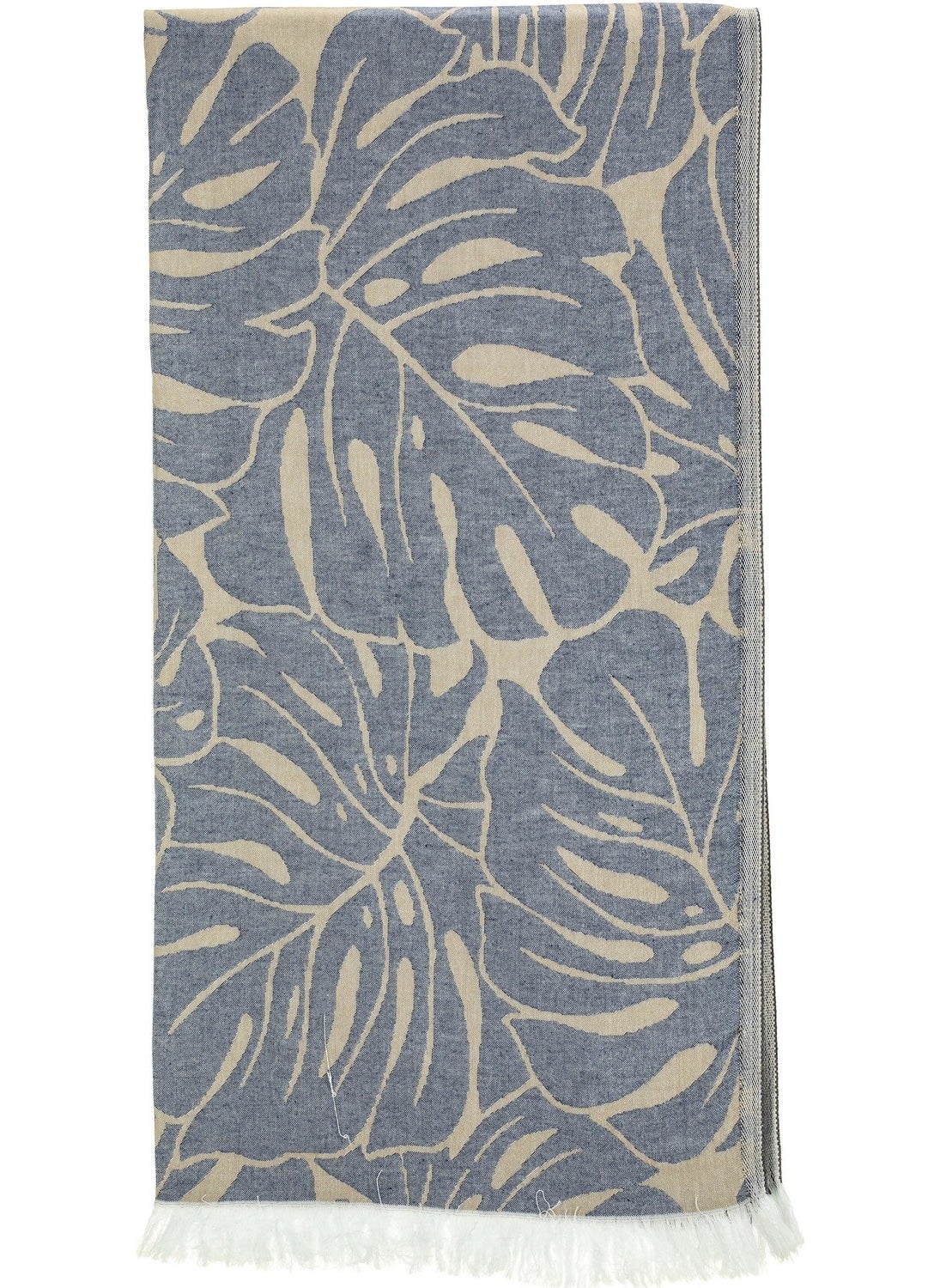 Rosa Bianca Navy Blue Palm Leaf Pattern Jacquard Doubleface Cotton Loincloth 