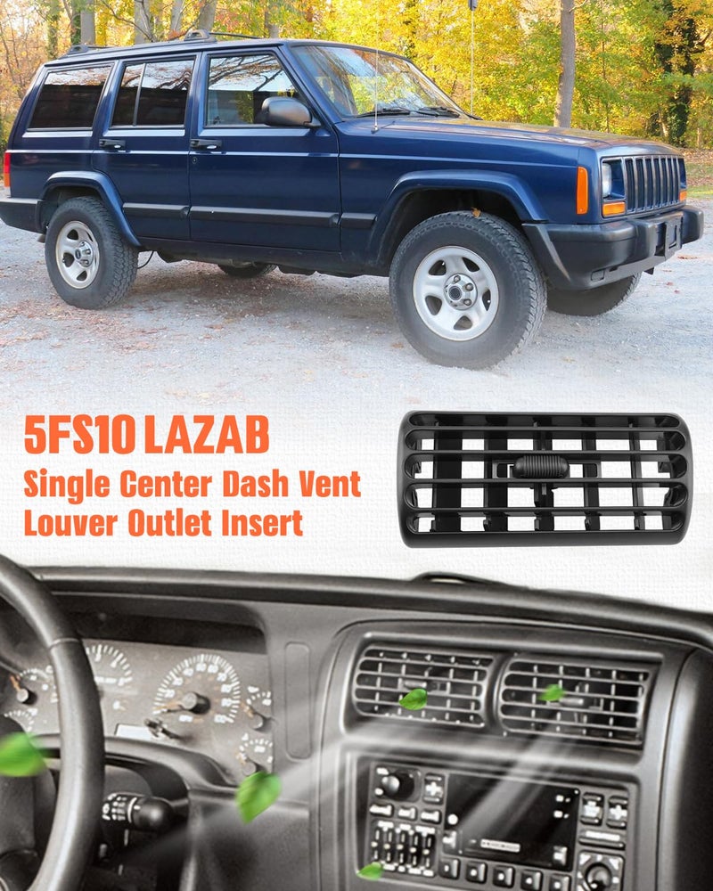 Quaneguzy Front Center Dash Air Vent Grille Fit for Jeep Cherokee XJ 1997-2001 Replace 5FS10LAZAB Center Dash AC Outlet Air Vent Panel Single Center Dash Vent Louver Outlet Insert - Image 2