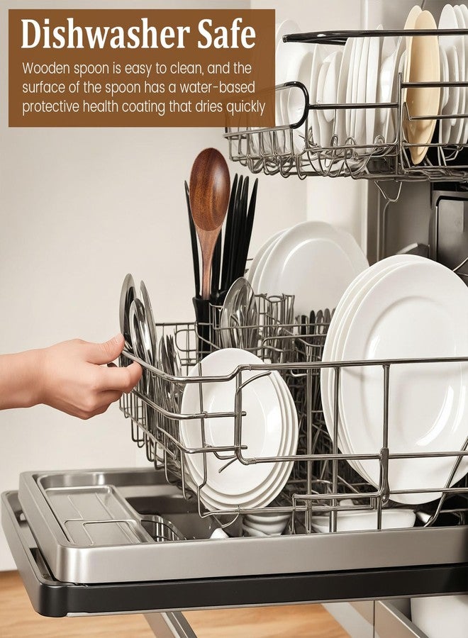 هانزغو ملاعق خشبية من هانزجو للطبخ، قطعتان من خشب الأكاسيا، ملاعق تقديم خشبية بطول 12 بوصة للمقالي غير اللاصقة، مقبض مريح، متينة، مقاومة للحرارة، هدايا مطبخ للنساء، هدايا طبخ للرجال - Image 5