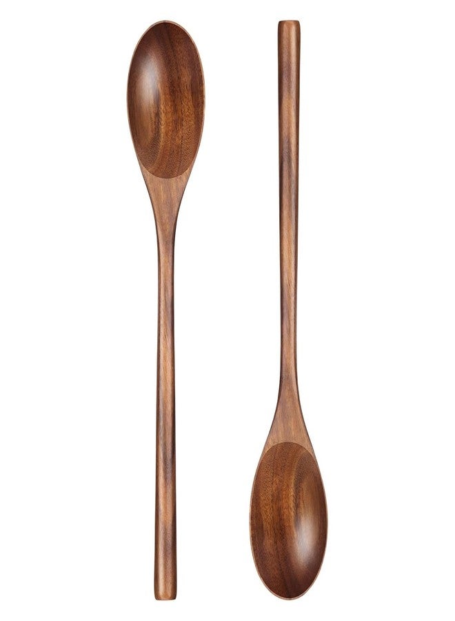 هانزغو ملاعق خشبية من هانزجو للطبخ، قطعتان من خشب الأكاسيا، ملاعق تقديم خشبية بطول 12 بوصة للمقالي غير اللاصقة، مقبض مريح، متينة، مقاومة للحرارة، هدايا مطبخ للنساء، هدايا طبخ للرجال - Image 1