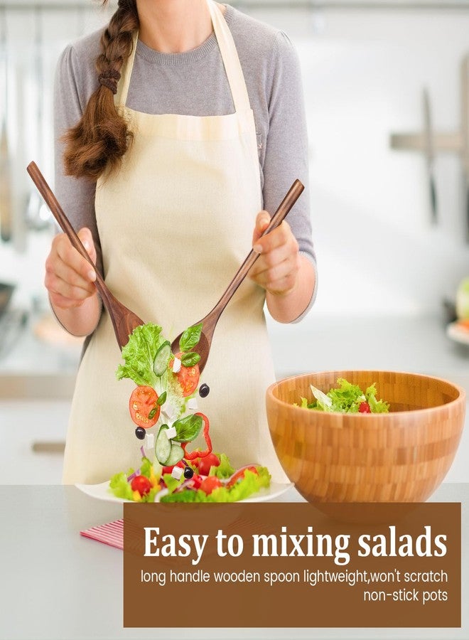 هانزغو ملاعق خشبية من هانزجو للطبخ، قطعتان من خشب الأكاسيا، ملاعق تقديم خشبية بطول 12 بوصة للمقالي غير اللاصقة، مقبض مريح، متينة، مقاومة للحرارة، هدايا مطبخ للنساء، هدايا طبخ للرجال - Image 2