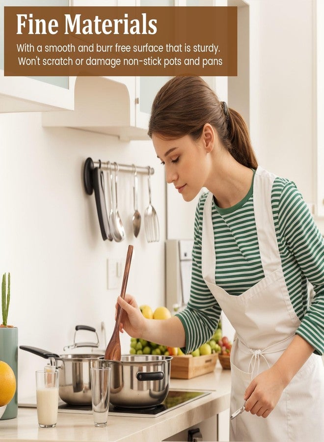 هانزغو ملاعق خشبية من هانزجو للطبخ، قطعتان من خشب الأكاسيا، ملاعق تقديم خشبية بطول 12 بوصة للمقالي غير اللاصقة، مقبض مريح، متينة، مقاومة للحرارة، هدايا مطبخ للنساء، هدايا طبخ للرجال - Image 3