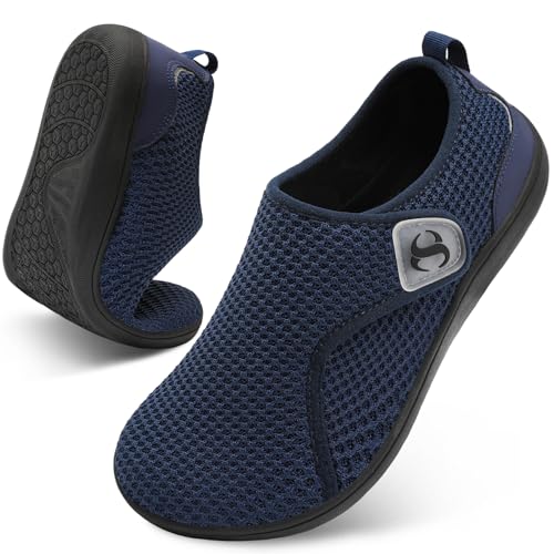 Scurtain Blue Womens Shoes Extra Wide Non Slip Diabetic Shoes Adjustable Neuropathy Bunion Arthritis Shoe Casual Walking Knitted Flat Shoes Size 6.5 - Image 1