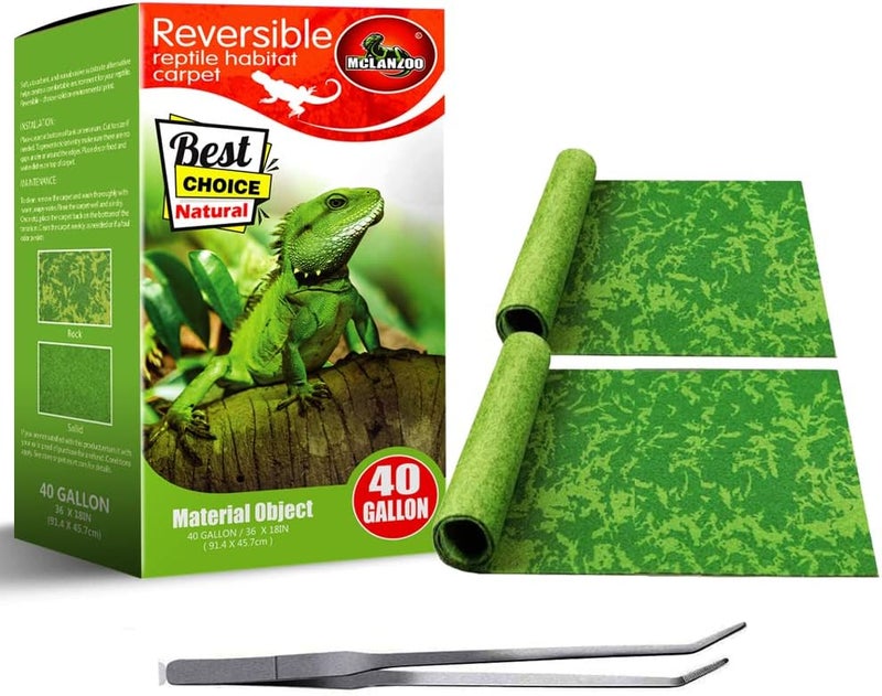 MCLANZOO Reptile Carpet, 36 * 18in Pet Terrarium Liner,Reptiles Cage Mat/Substrate for Snakes, Chameleons, Geckos ands Kitchen Use(2sheets) with Tweezers Feeding Tongs - Image 1