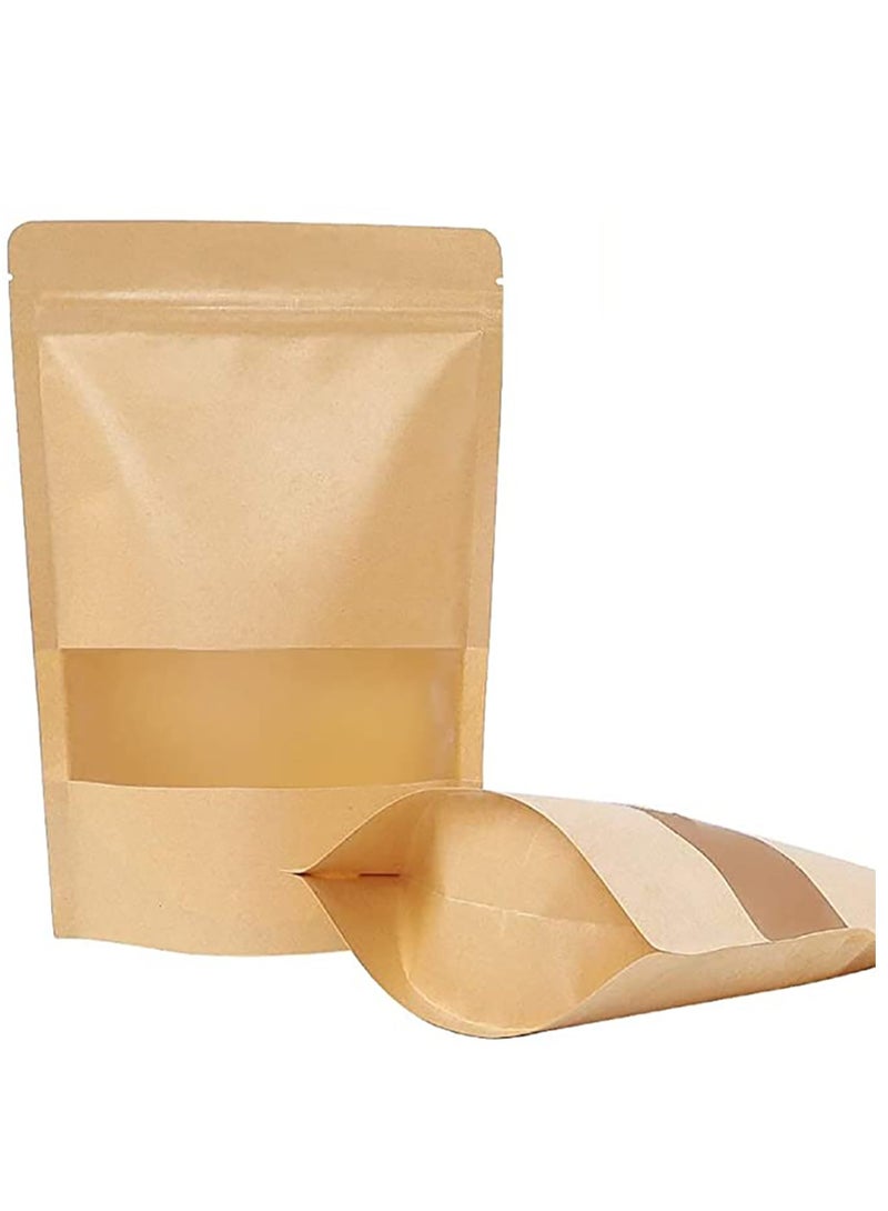 100 Pcs 3.5 ×5.5 Inches Kraft Stand Up Pouches Bags with Resealable Lock Seal Zipper Transparent Window, All Purpose Storing Food Storage Stand Up Food Bags for Home or Business - Image 1