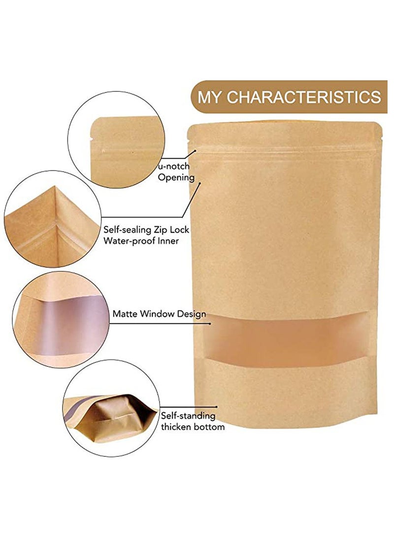 100 Pcs 3.5 ×5.5 Inches Kraft Stand Up Pouches Bags with Resealable Lock Seal Zipper Transparent Window, All Purpose Storing Food Storage Stand Up Food Bags for Home or Business - Image 3