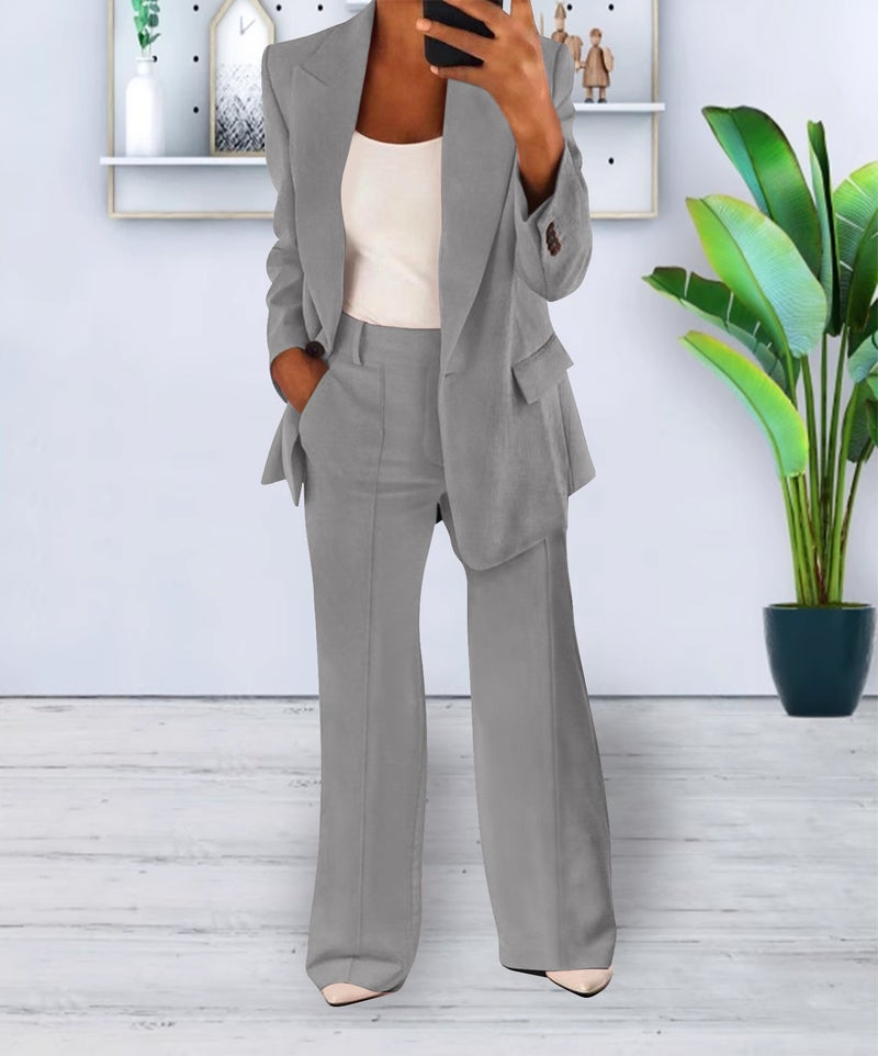 Women's Casual Blazer Suit Set - Stylish 2-Piece Long Pants Outfit, Autumn 2023, Comfortable & Trendy