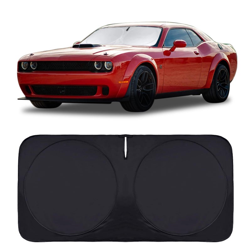 Windshield Sun Shade for 20152024 2025 Dodge Challenger Accessories Front Window Sunshade with 210T Sun Visor Protector Blocks UV Rays Heat Sun Shield Keep Car Cooler