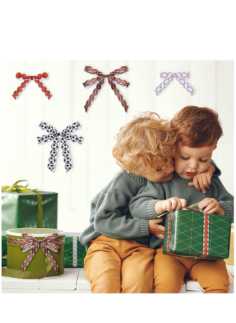 Y&D 4 Rolls Basketball Brown White Wired Edge Ribbon Grosgrain Football Baseball Sport Polyester Burlap for Party Wrapping Homecoming Mum Supplies 24 Yards Long 7/8 Inch Wide - Image 5