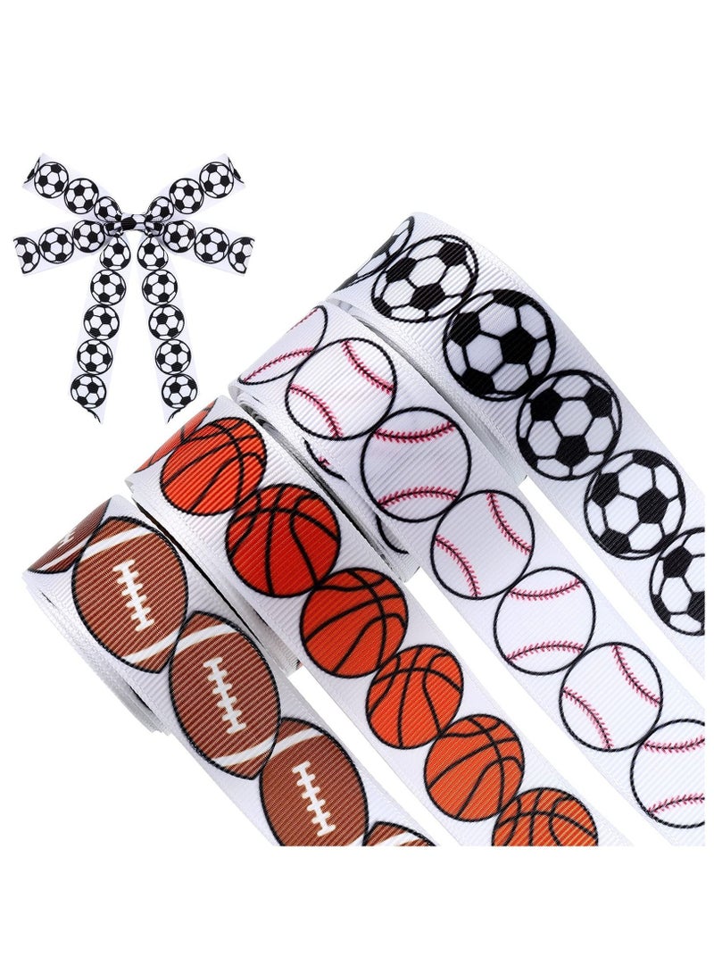Y&D 4 Rolls Basketball Brown White Wired Edge Ribbon Grosgrain Football Baseball Sport Polyester Burlap for Party Wrapping Homecoming Mum Supplies 24 Yards Long 7/8 Inch Wide - Image 1