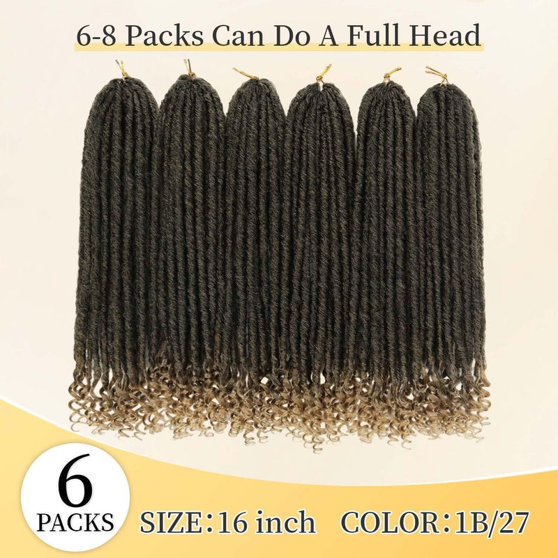 MODERN QUEEN Goddess Locs Crochet Hair 6 Packs, 16 Inch Straight Faux Locs Crochet Braids, Pre-Looped Curly Soft Synthetic Ombre Braiding Hair Extensions for Black Women(16 Inch, 6 Packs, 1B/27#) - Image 3