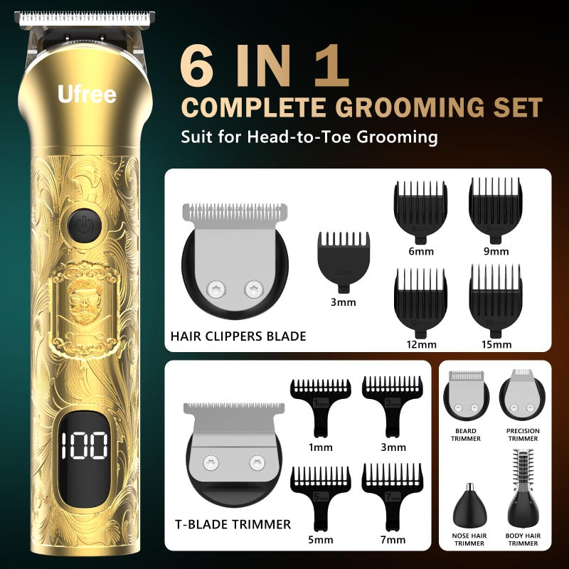 Ufree 8 in 1 Professional Hair Cutting Kit, Hair Clippers for Men, Cordless Clippers and Trimmers Set, Beard Trimmer, Electric Shaver with Rechargeable, Grooming Gifts for Barber & Home Use - Image 5