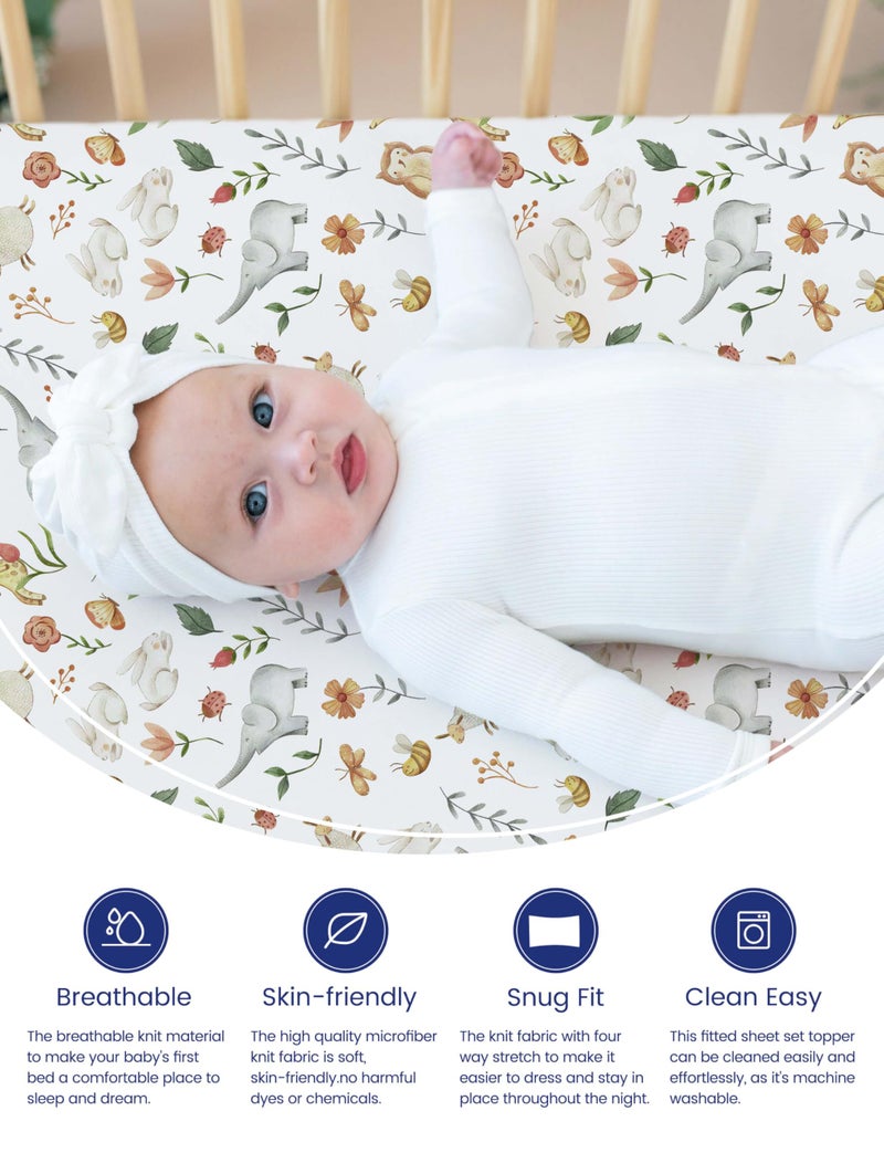 Totaha Crib Sheets For Boys Girls  Premium Soft Crib Mattress Fitted Sheet  Super Stretchy Jersey Knit Baby Sheets  Silky Comfort Baby Bed Sheets 28X52X9 Extra Deep Pocket  2 Pack (Happy Zoo & Jungle) - Image 2
