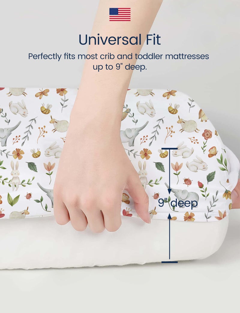 Totaha Crib Sheets For Boys Girls  Premium Soft Crib Mattress Fitted Sheet  Super Stretchy Jersey Knit Baby Sheets  Silky Comfort Baby Bed Sheets 28X52X9 Extra Deep Pocket  2 Pack (Happy Zoo & Jungle) - Image 5