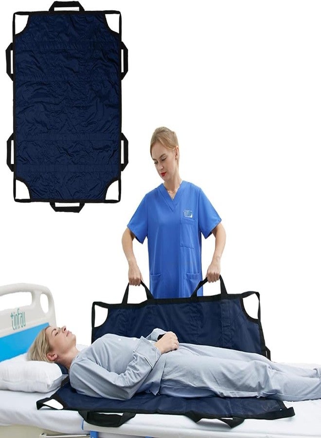 TINFAU 50" x 40" Positioning Bed Pad with Handles Washable Draw Sheets for Hospital Bed Ridden Patient Clothes Waterproof Glide Sheets for Patients Moving Pad for Lifting &Transfer Sheet Nylon, Blue - Image 1