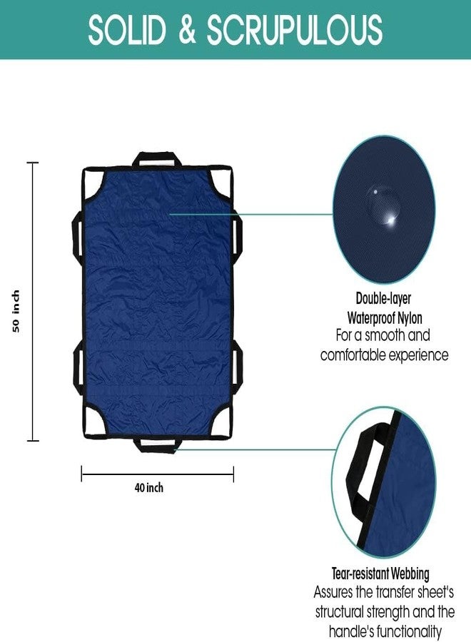 TINFAU 50" x 40" Positioning Bed Pad with Handles Washable Draw Sheets for Hospital Bed Ridden Patient Clothes Waterproof Glide Sheets for Patients Moving Pad for Lifting &Transfer Sheet Nylon, Blue - Image 2