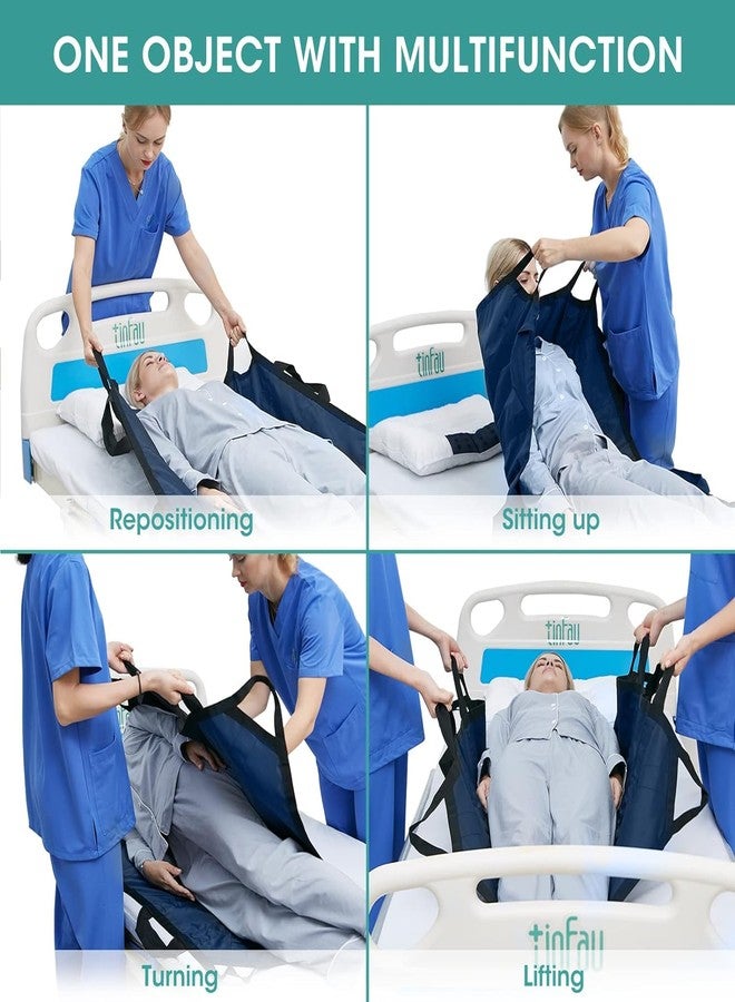 TINFAU 50" x 40" Positioning Bed Pad with Handles Washable Draw Sheets for Hospital Bed Ridden Patient Clothes Waterproof Glide Sheets for Patients Moving Pad for Lifting &Transfer Sheet Nylon, Blue - Image 3