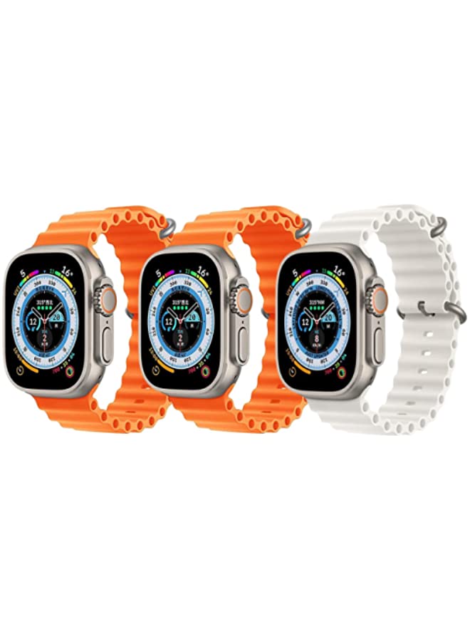 vesus Silicone Ocean Band Strap for Apple Watch 38/40/41mm Orange/Orange/Snow White Set of 3