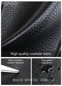 roaiss Men's Business Cowhide Leather Clutch Bag Hand Carry Large Wallet Multiple Compartments Handbag Card Holder Multi Function Large Capacity Wallet with Wristband  - Image 3