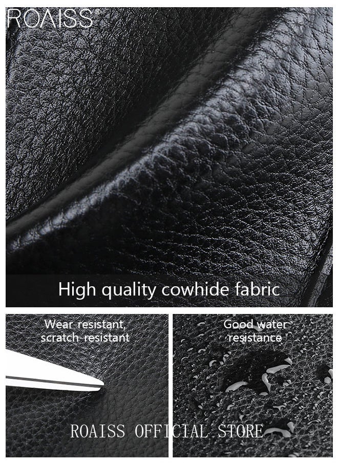roaiss - Men's Business Cowhide Leather Clutch Bag Hand Carry Large Wallet Multiple Compartments Handbag Card Holder Multi Function Large Capacity Wallet with Wristband - Image 1