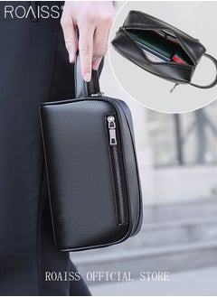 roaiss Men's Business Cowhide Leather Clutch Bag Hand Carry Large Wallet Multiple Compartments Handbag Card Holder Multi Function Large Capacity Wallet with Wristband  - Image 1