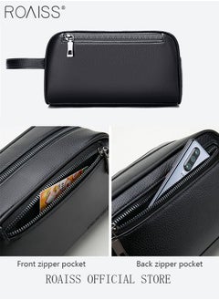roaiss Men's Business Cowhide Leather Clutch Bag Hand Carry Large Wallet Multiple Compartments Handbag Card Holder Multi Function Large Capacity Wallet with Wristband  - Image 5