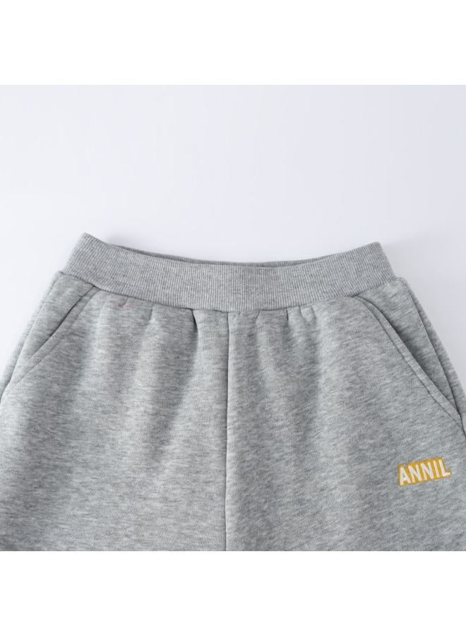 Annil Kids Boys Girls Knit Pants Simple Fashion Versatile Fleece Lined Loose Stretch Straight Leg Casual Style - Image 3