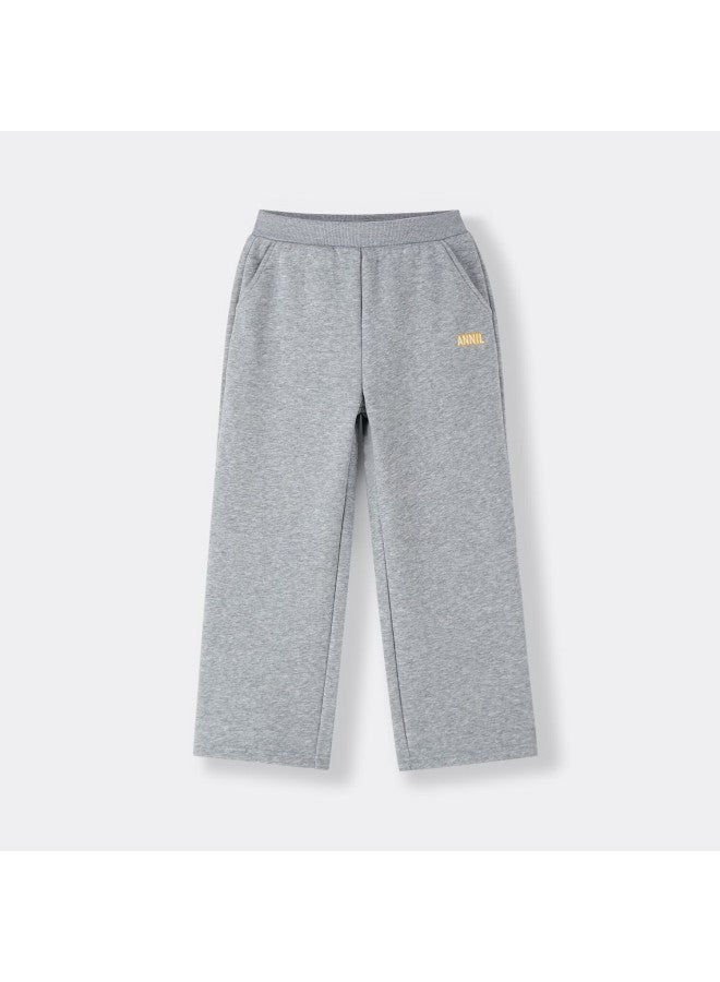Annil Kids Boys Girls Knit Pants Simple Fashion Versatile Fleece Lined Loose Stretch Straight Leg Casual Style - Image 1