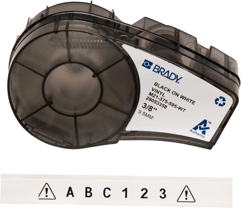 Brady Vinyl Label Tape for BMP21 Series Printers - Black on White, 9.53 mm x 6.40 m - Image 1