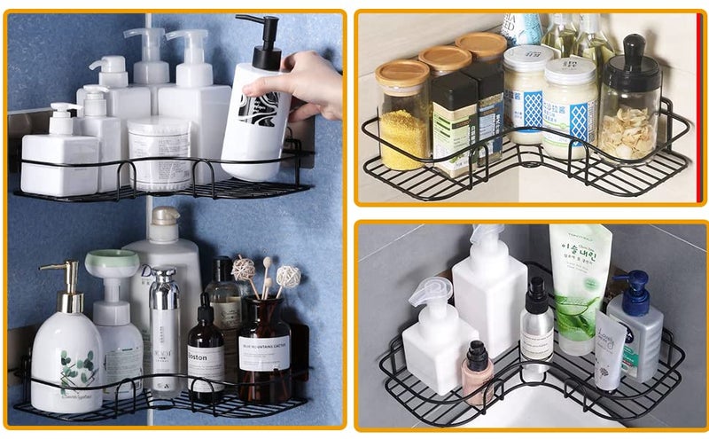 Kmils Modern Wall Mounted Self-Adhesive Metal Bathroom Accessories Storage Corner Rack, Bathroom Rack, Bathroom Shelf Organizer, Shampoo Holder for Bathroom (Pack of 1 Piece)(Black) - Image 4