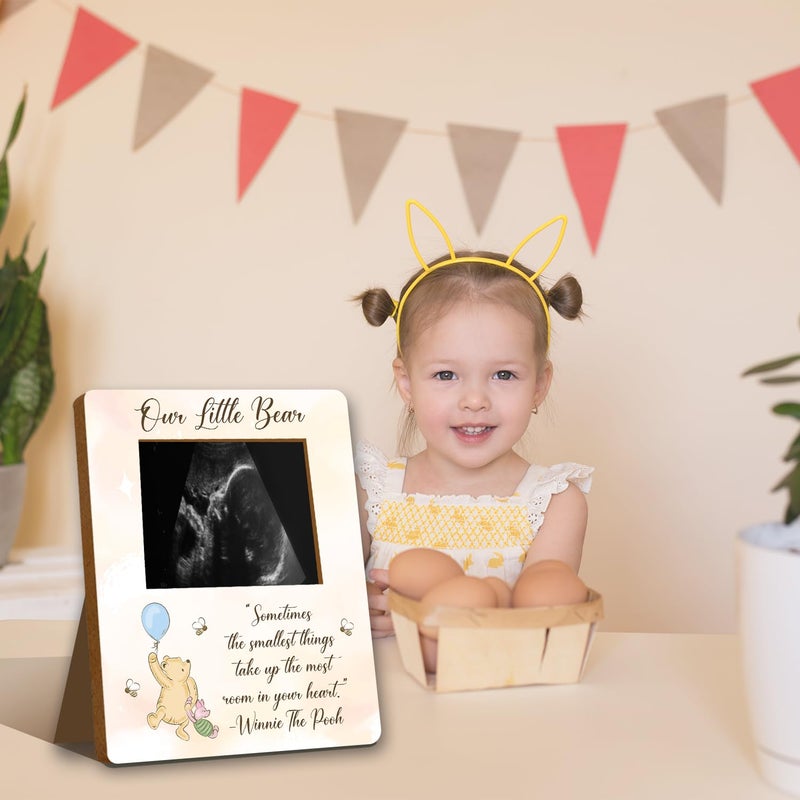 ALodr Winnie Baby Shower Picture Frame, the Pooh Ultrasound Picture Frame, Winnie Baby Shower Decor, the Pooh Gender Reveal Decor, Cute Bear Pregnancy Milestone Keepsake, Winnie's Gifts - Image 5