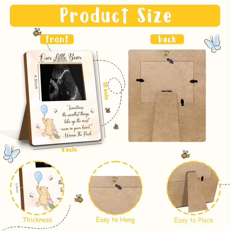 ALodr Winnie Baby Shower Picture Frame, the Pooh Ultrasound Picture Frame, Winnie Baby Shower Decor, the Pooh Gender Reveal Decor, Cute Bear Pregnancy Milestone Keepsake, Winnie's Gifts - Image 2