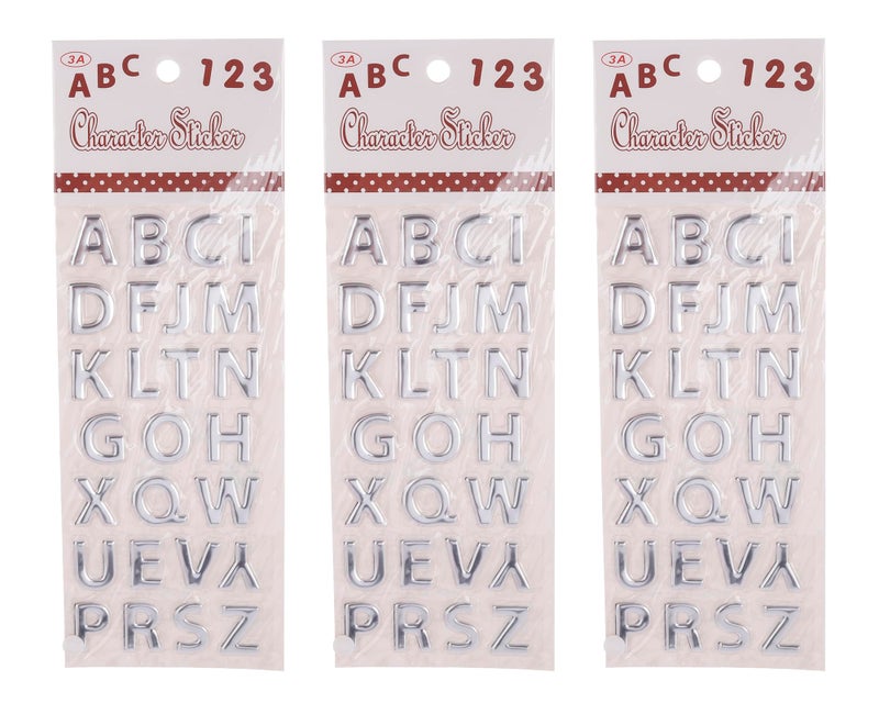 3A 3A-5590-Silver2 English Letters Plastic Sticker Set Of 3 Pieces For Kids - Silver 21X31A-1
