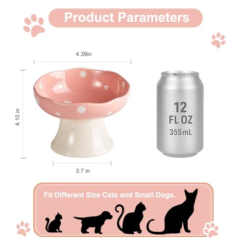 TRUNDISAN Mushroom Shaped Ceramic Elevated Cat Bowl Tilted Whisker Friendly Feeding Dish for Indoor Cats Wide Raised Pet Bowl Dishwasher Safe Pink - Image 3