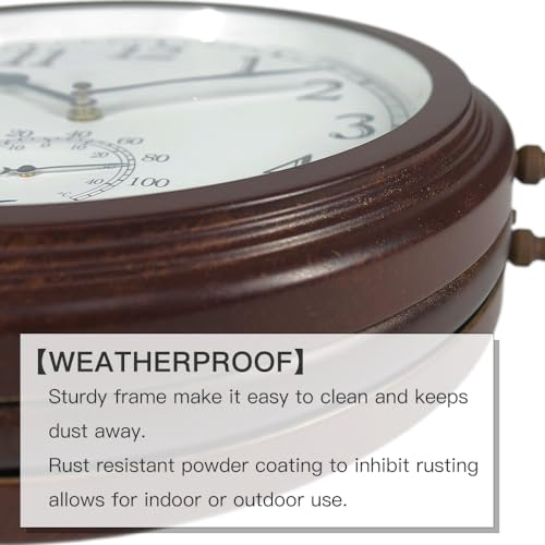 BESTIME 66276A Double Sided Metal Wall Clock with Antique Red Copper. Dial: 10-Inch,Thermometer, Quiet,Easy Read,Retro Station,Antique Hanging Clocks for Garden,Home Decor,Indoor,Outdoor,Living Room. - Image 5