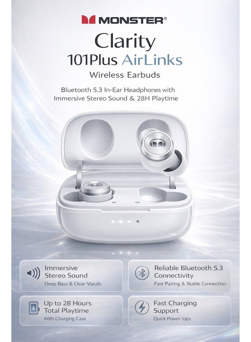 Monster Clarity 101Plus AirLinks Wireless Earbuds  Bluetooth 5.3 In-Ear Headphones with Immersive Stereo Sound & 28H Playtime - Image 2
