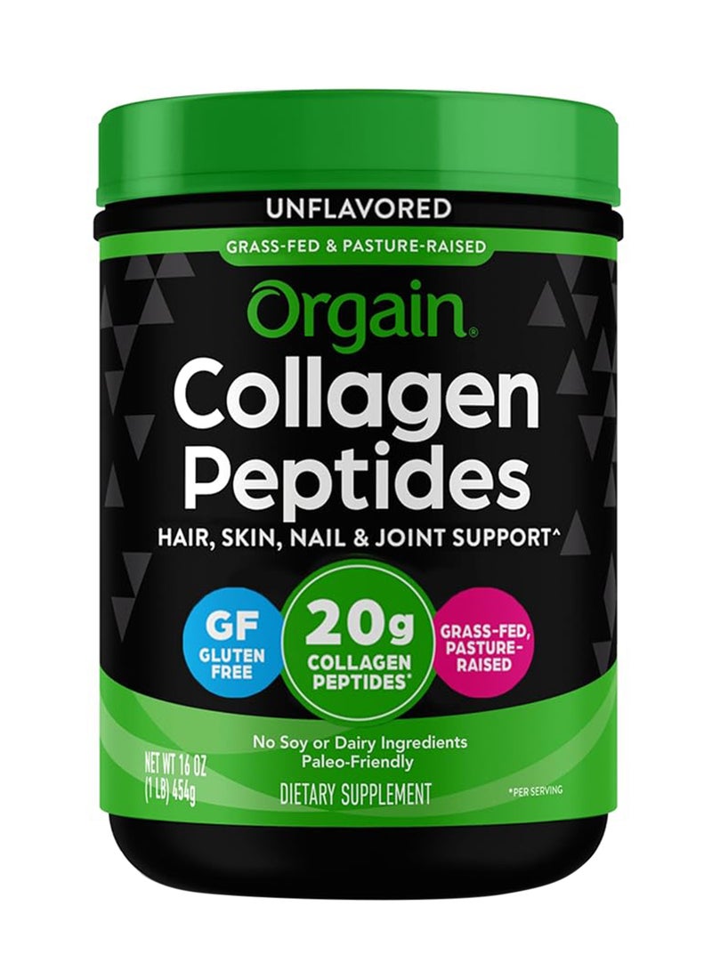 Orgain Hydrolyzed Collagen Peptides Powder For Women And Men, 20g Grass Fed Collagen, Unflavored - Hair, Skin, Nail, And Joint Support Supplement - 1lb