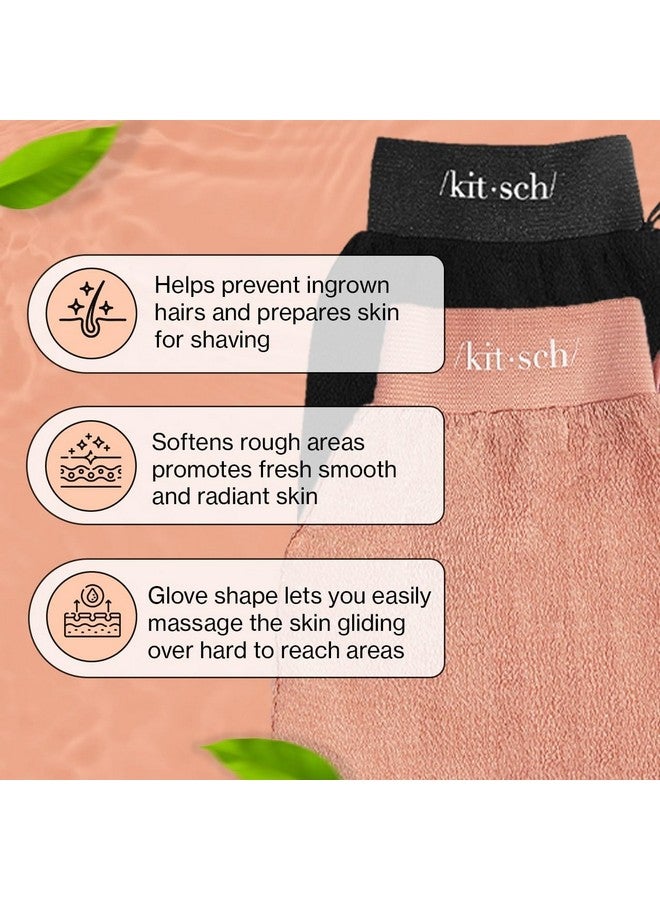 Kitsch Kitsch Deep Exfoliating Glove, Eco Friendly Exfoliating Body Scrubber, Dead Skin Remover and Body Scrub Mitt for Skin Cell Renewal, for Shower and Bath, Black & Terracotta - 2pcs  - Image 2
