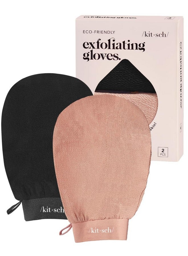 Kitsch Kitsch Deep Exfoliating Glove, Eco Friendly Exfoliating Body Scrubber, Dead Skin Remover and Body Scrub Mitt for Skin Cell Renewal, for Shower and Bath, Black & Terracotta - 2pcs  - Image 1