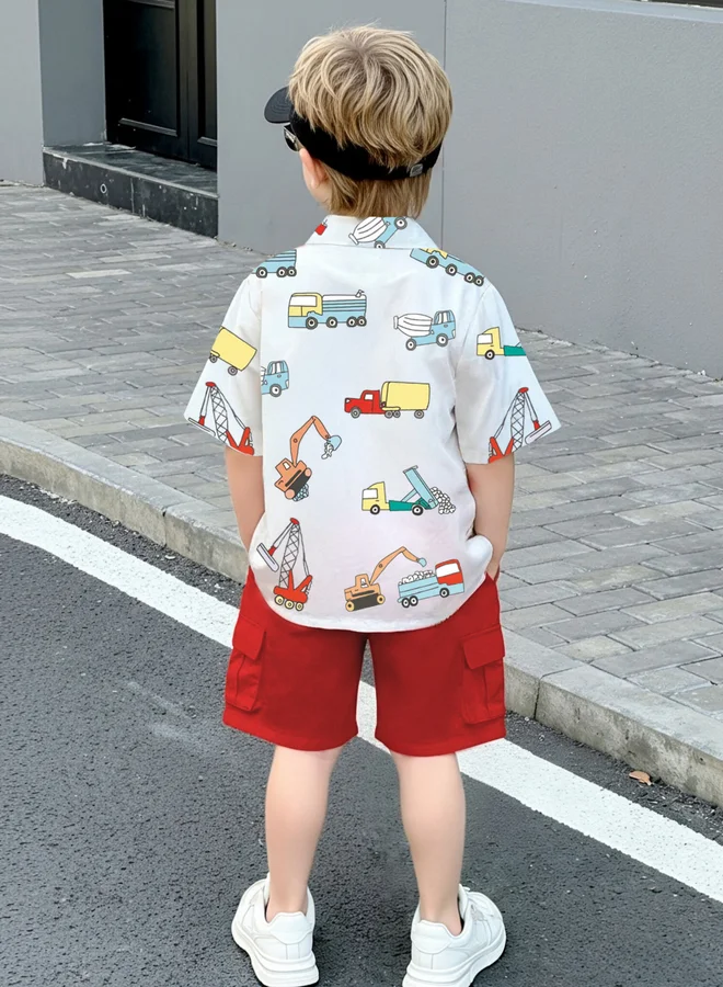 تايك تو طقم من قميص بطبعة شاحنة وشورت كارجو للأولاد