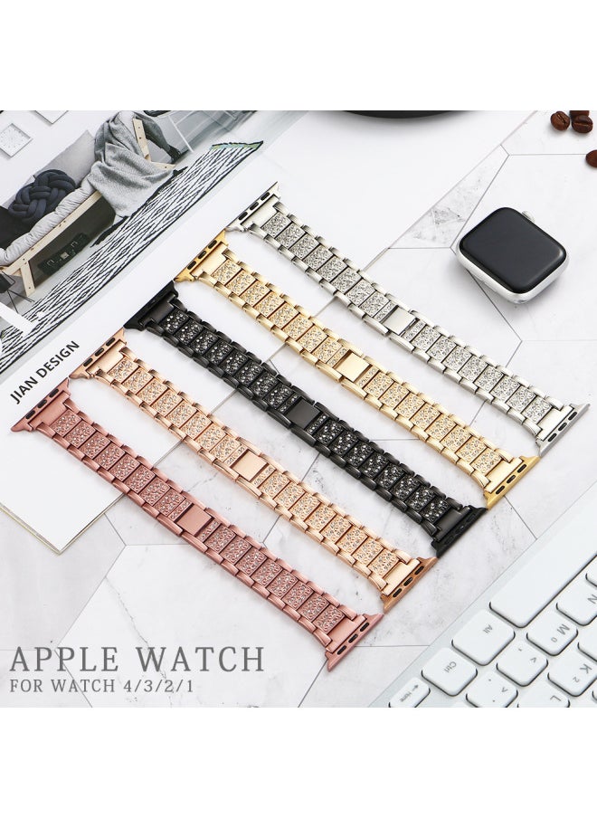 Generic - Suitable For IWatch6 Smart For Apple Watch Strap For Apple Three Beads Diamond Strap Spot Wholesale-Color:42/44/45/49mm (alloy) Seven Color Strap - Image 1