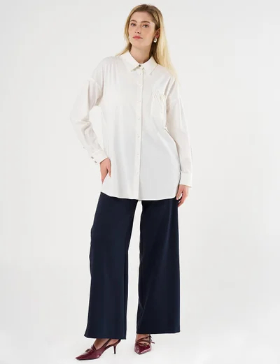 Kayra Lace-Up Back Shirt Collar Tunic, Ecru